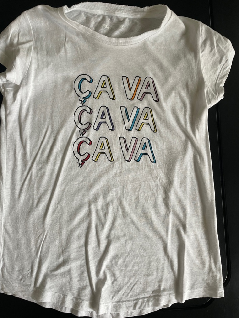 Zadig & Voltaire White Tee with Multicolor "ÇA VA" Graphic
